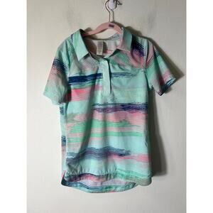 Ivivva Lululemon Golf/Tennis Top Turquoise/Pink Stripe Design Sz 12 unisex